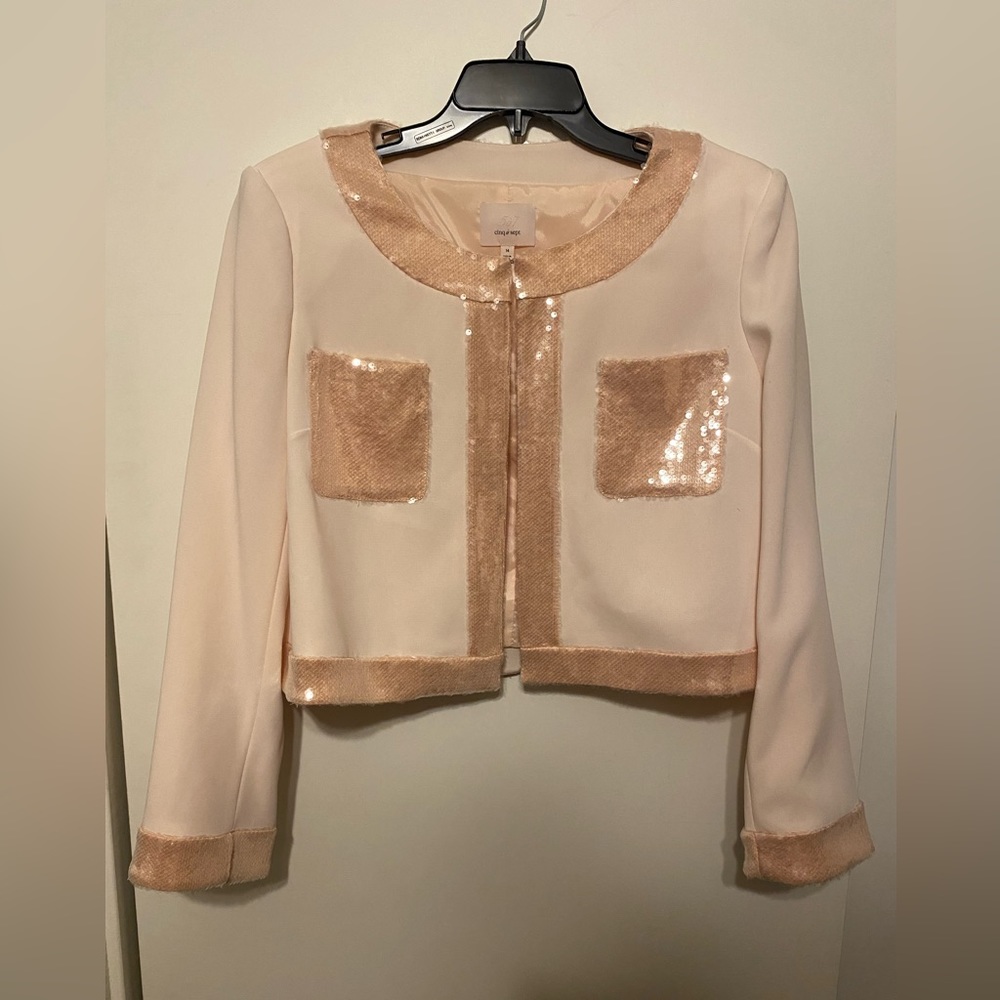 CINQ A SEPT RINA PINK CROPPED SEQUIN BLAZER SIZE 14 NORDSTROM